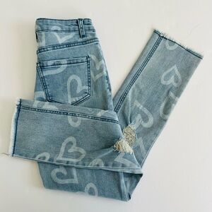 EASEL Heart Patterned Distressed Jeans Size S